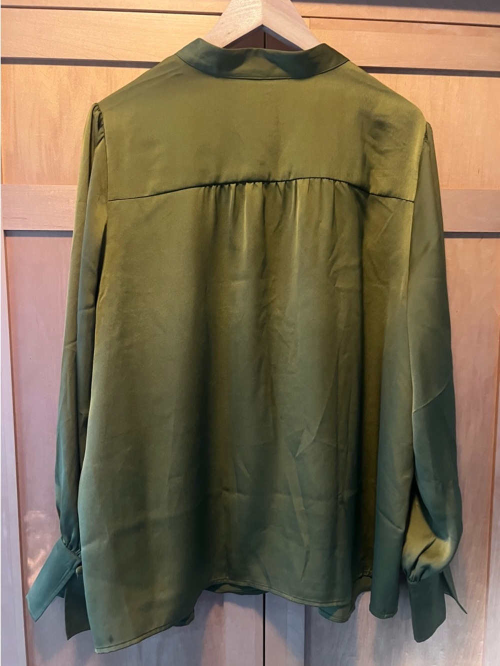 Banana Republic Women’s Crepe Volume-Sleeve Olive Green V-Neck Blouse XXL - Picture 5 of 10
